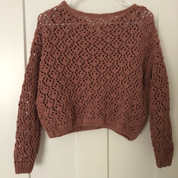 Jessica Simpson Boho Crochet Knit Sweater, Blush/Nutmeg, Woman’s X-Small - Picture 2 of 12